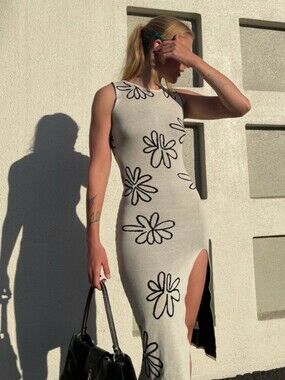 Paloma Wool Cream Sleeveless Maxi Dress with Black Floral Outline